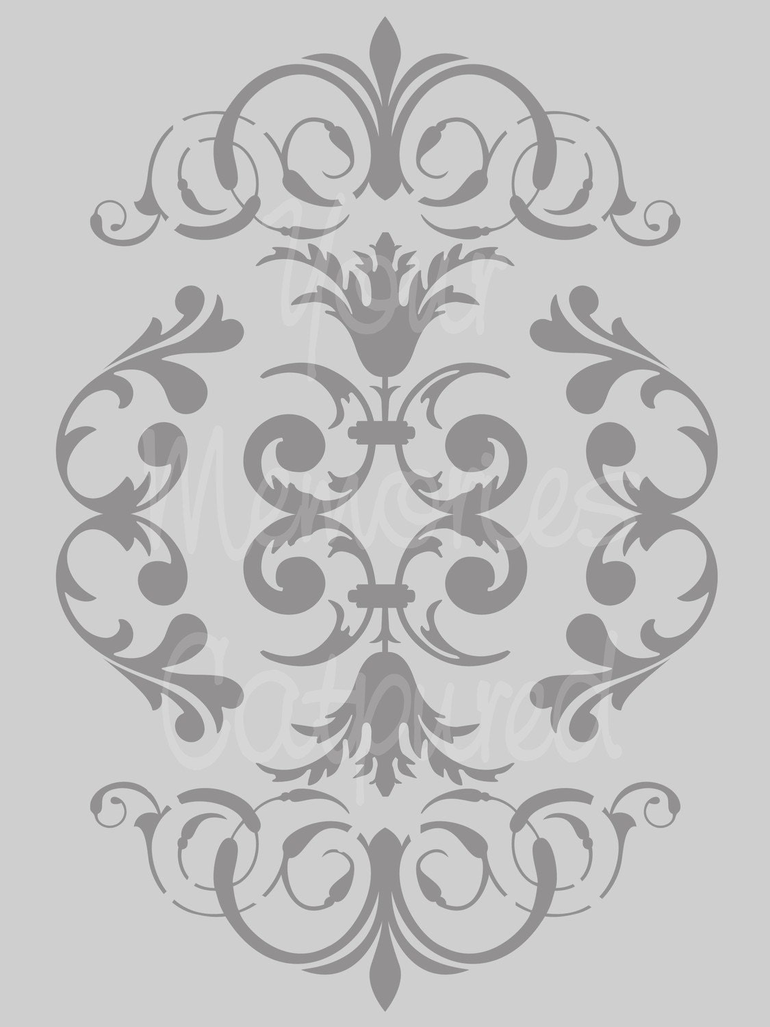 French Damask Flourish A Reusable Stencil - for fabric, wood, paper, canvas, walls - 5.5x8