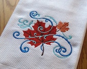 Maple Leaf in the Wind Embroidered Hand or Dish Towel