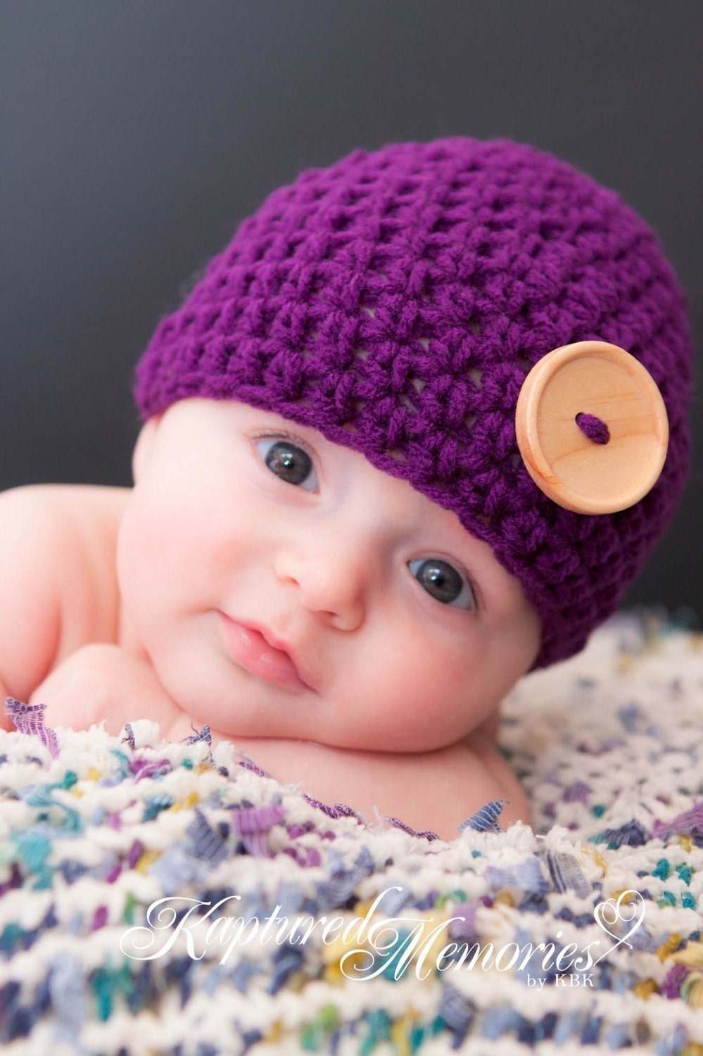 Little Bambino Newborn Button Beanie  - WILD ORCHID - Photography Prop