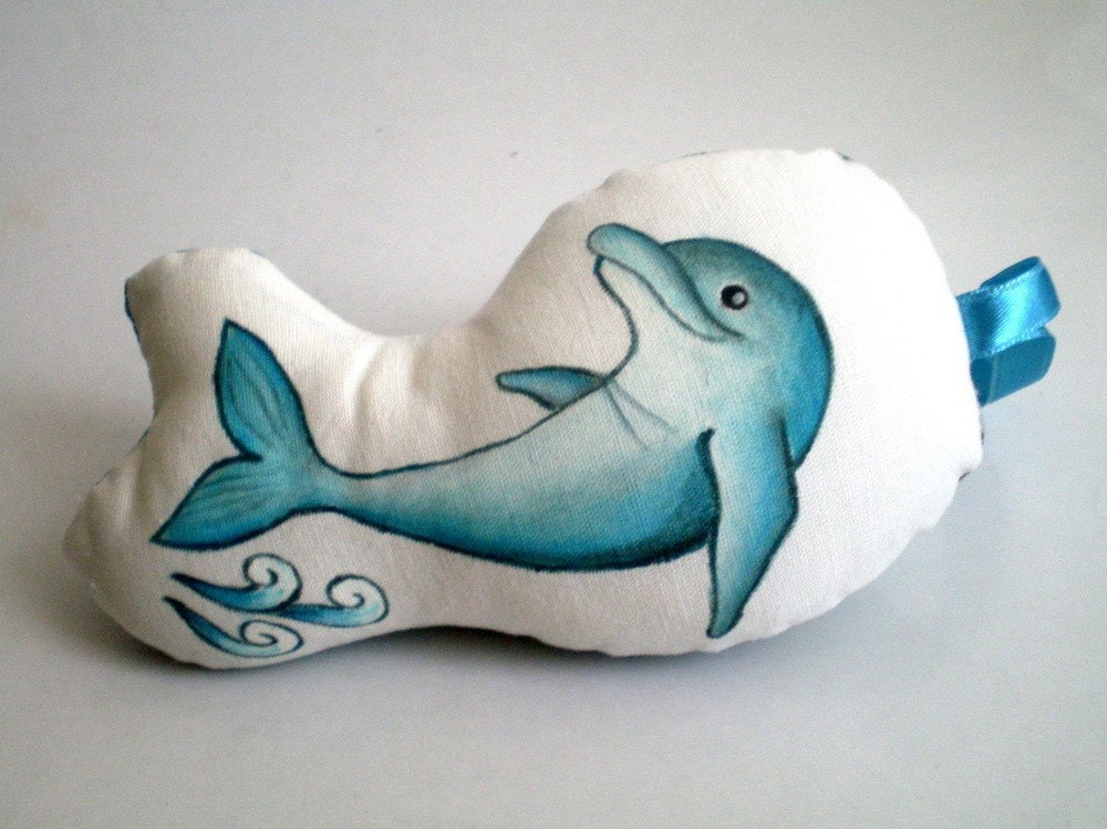 Gray Blue Dolphin Plush Ornament Doll, Unique hand painted Holidays Christmas Gift under 25