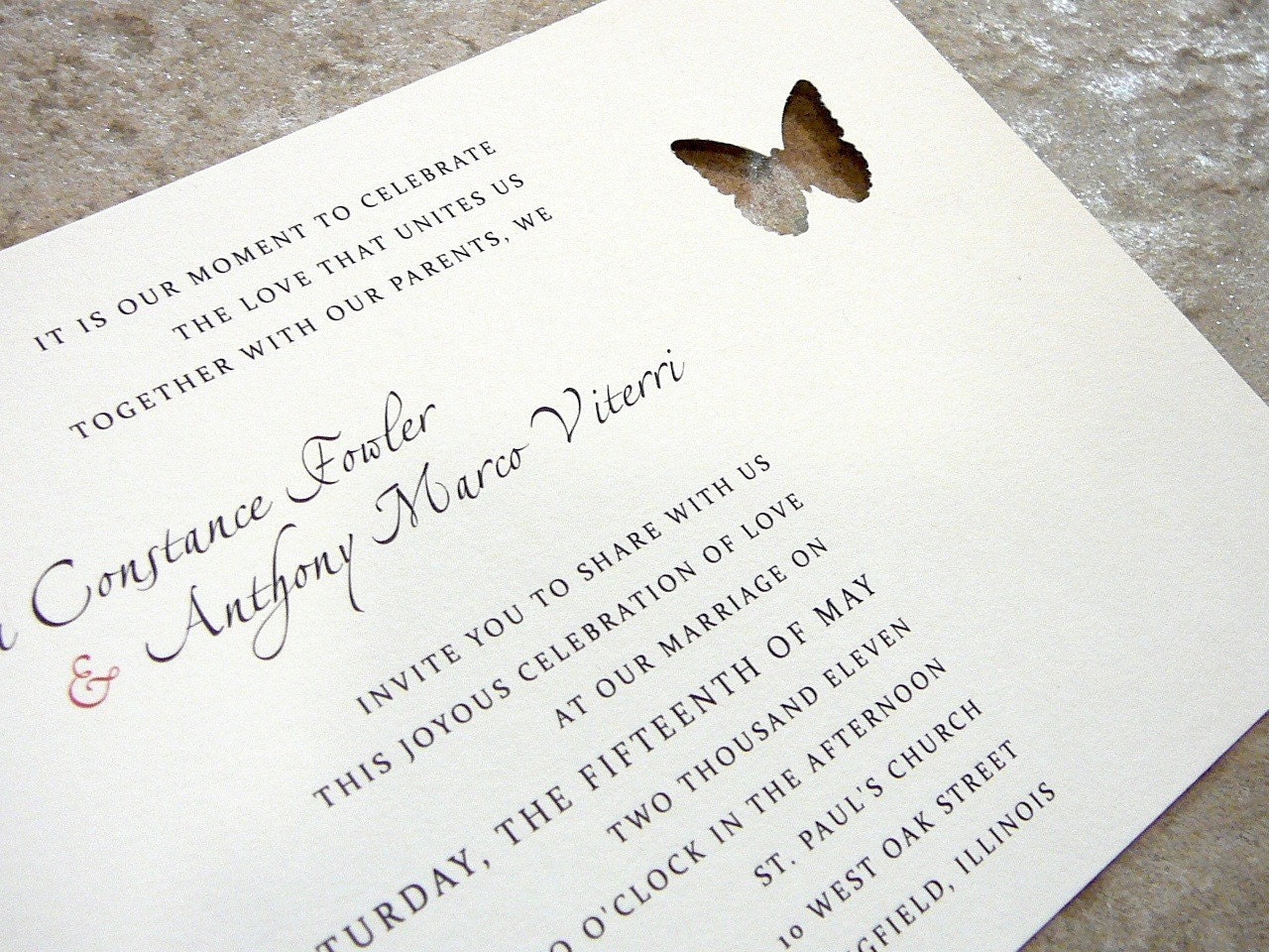 Tuscan Oceanside Butterfly Wedding Invitation Sample Set