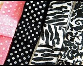 Set of 4 Specialty Patterned Stretch Elastic Headbands - Pink Polka Dot Black Polka Dot Damask and Zebra