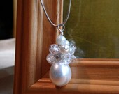 ON SALE White Cluster Pearl and Crystal Necklace for Your Special Day
