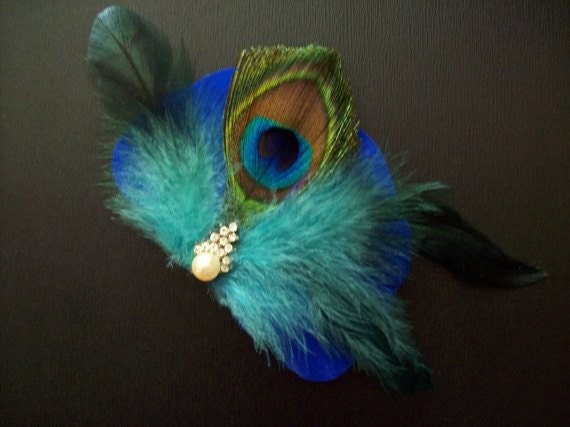Peacock Fabulous.........1950's Vintage Jewelry, OOAK, Teal, Royal Blue, Electric Blue, Wedding, Headpiece, Cocktail Party, Black Tie Event, Hair Clip, Party, Fascinator