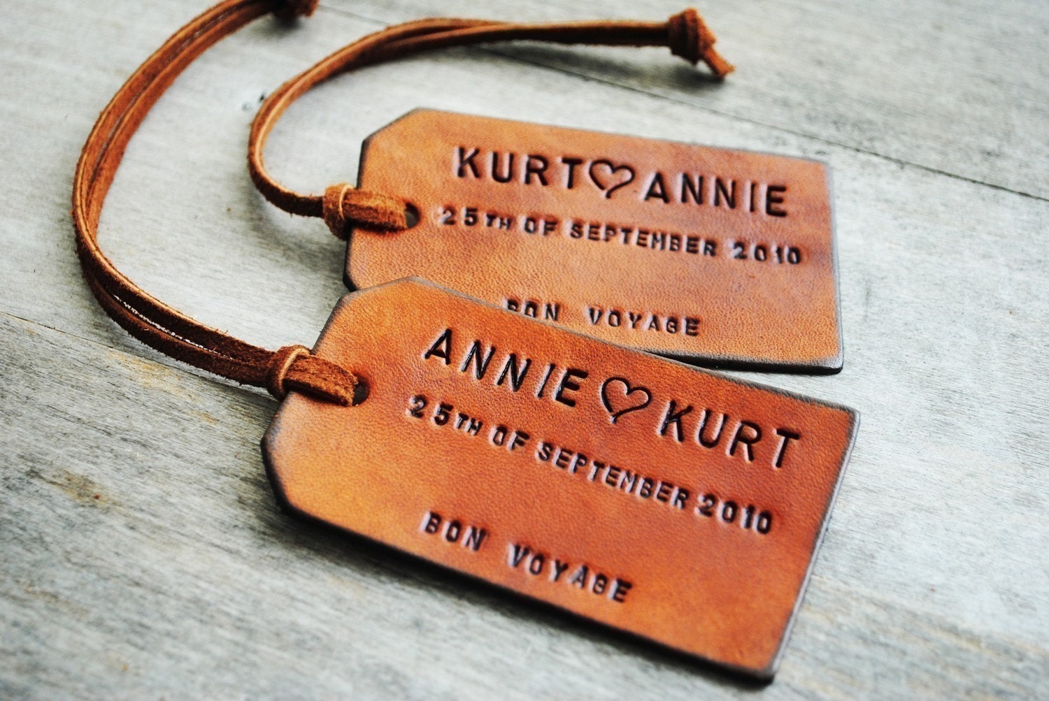 2 Custom Leather Luggage Tags - Up to 4 lines - Unique Gift for Boyfriends, Husbands, Brothers, 2011 Graduation, Fathers Day, or Summer Vacation Travel.