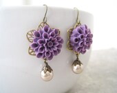 Romantic Purple Flower Filigree Earrings