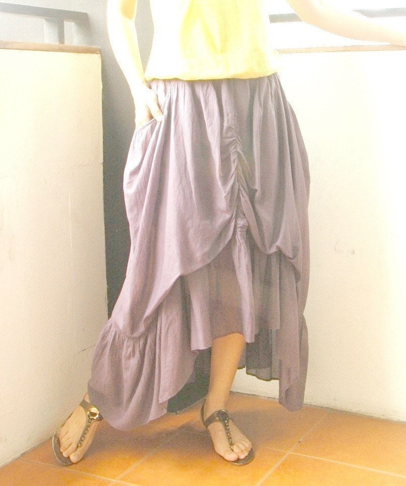 Don' t Let Me Go (Series II)....Steampunk Layered Gathering Filament Cotton Skirt In Dusty Lavender  Color With 2 Roomy Pockets