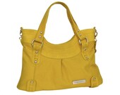 MUSTARD YELLOW COWHIDE LEATHER SHOULDER BAG - VICTORIA