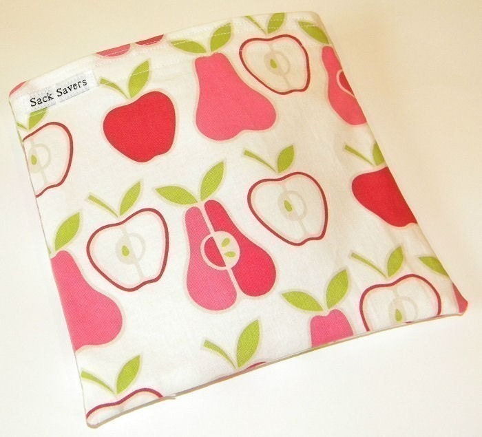 Apples and Pear Eco Friendly Reusable Handmade Sandwich Bag