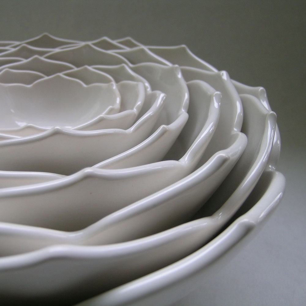 Eight Nesting Lotus Bowls in Milk White