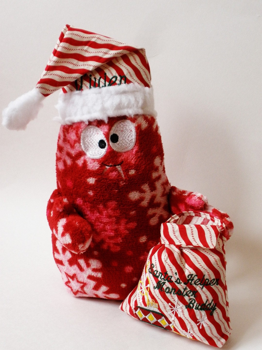 Santa's Helper Monster Buddy Stuffed Toy - Free Customization - Red and White
