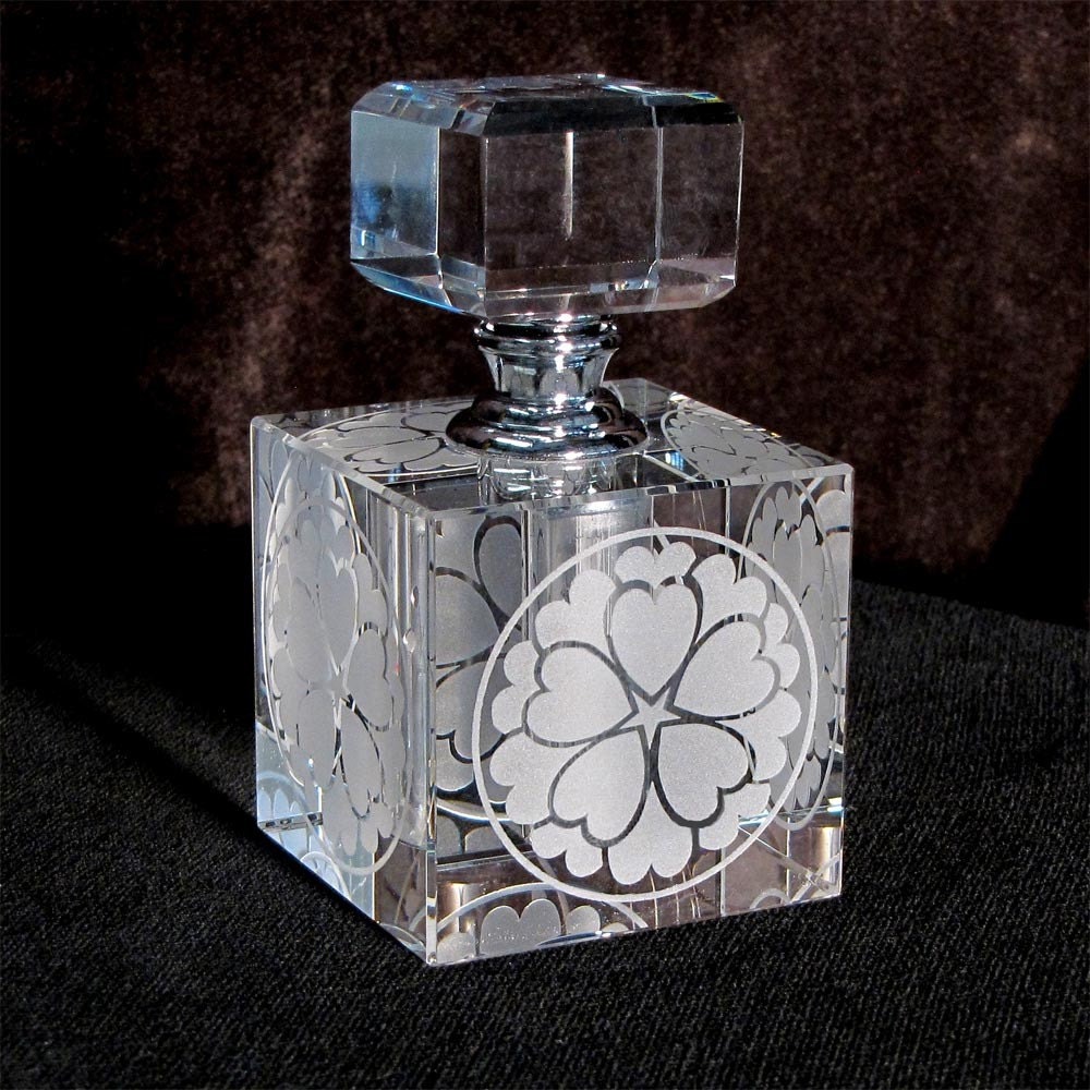 Perfume Bottle, Flowering Heart, Glass Etched