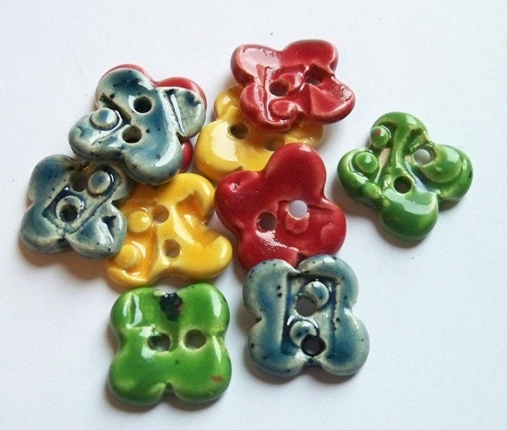 Multi Colour Rounded Flower Ceramic Buttons