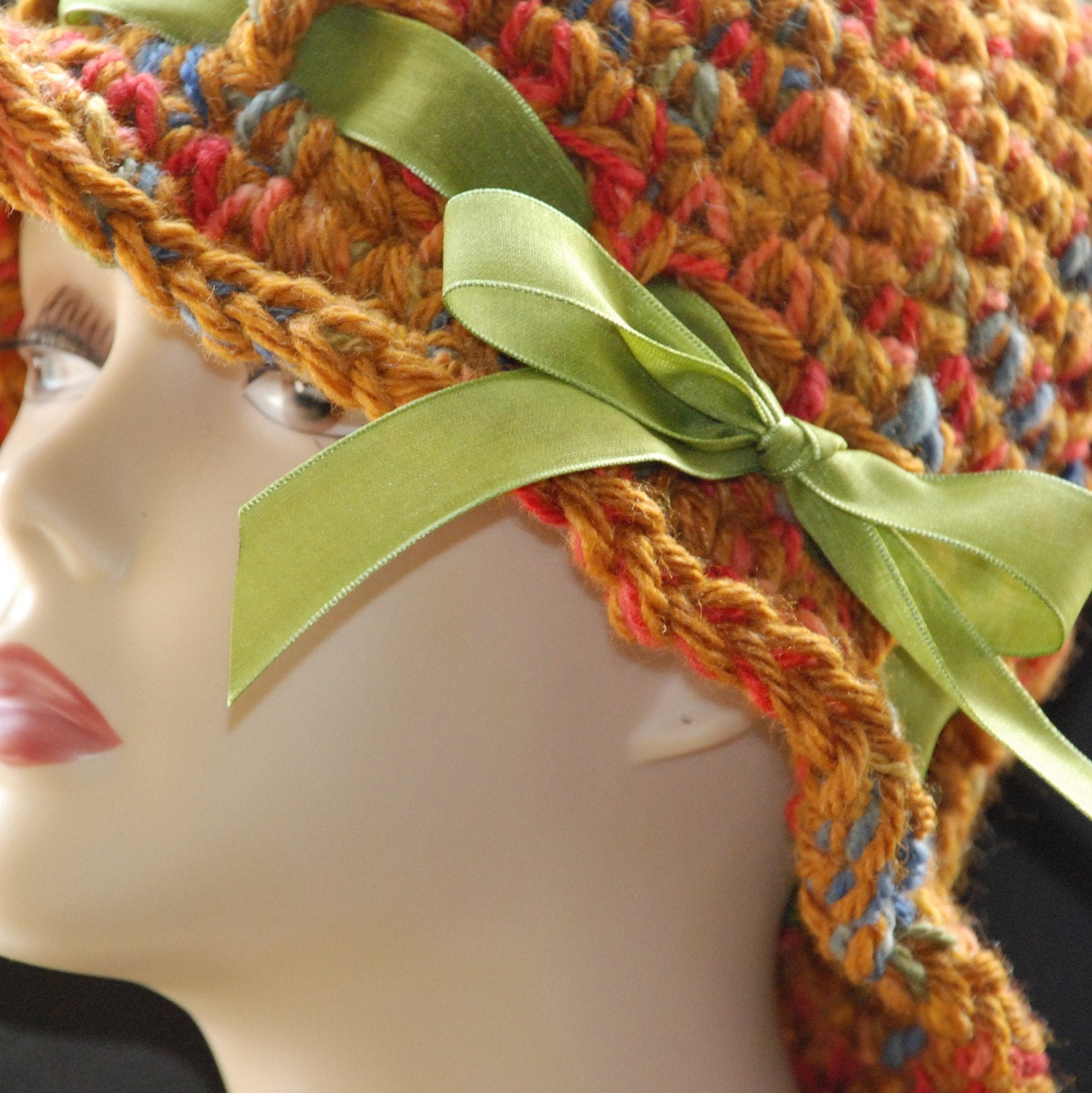 Crochet cloche with ribbon trim