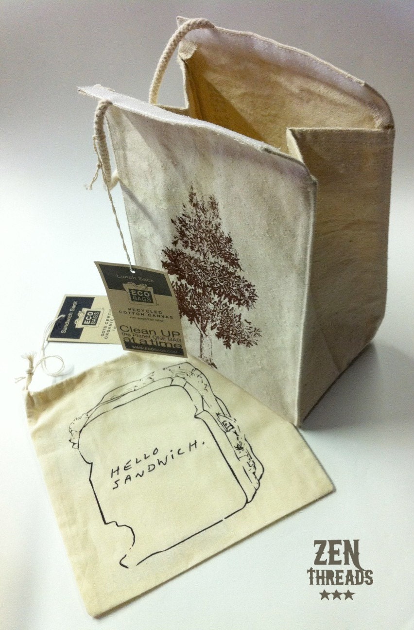 MAGNOLIA Tree -Recycled Cotton Canvas- Eco Lunch Bag Set