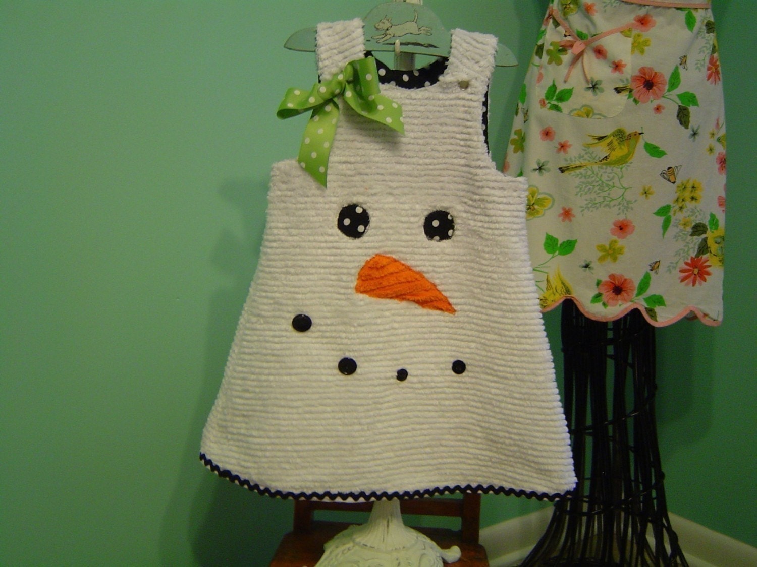 NEWBORN SIZE ONLY-Let it snow let it snow-Boutique Holiday Winter Chenille Snowman Dress