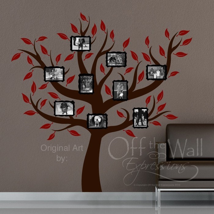 Family Tree with photos and leaves, vinyl decal