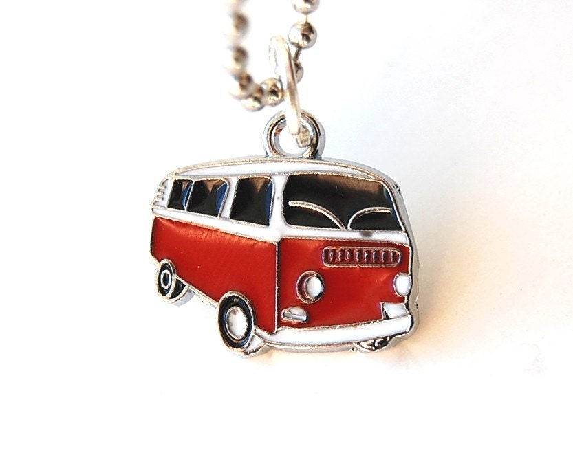 Red Van Pendant Necklace in free capsule. 80s Geek, Retro, Fun, Him, Her, Nerd, Dork, Cool
