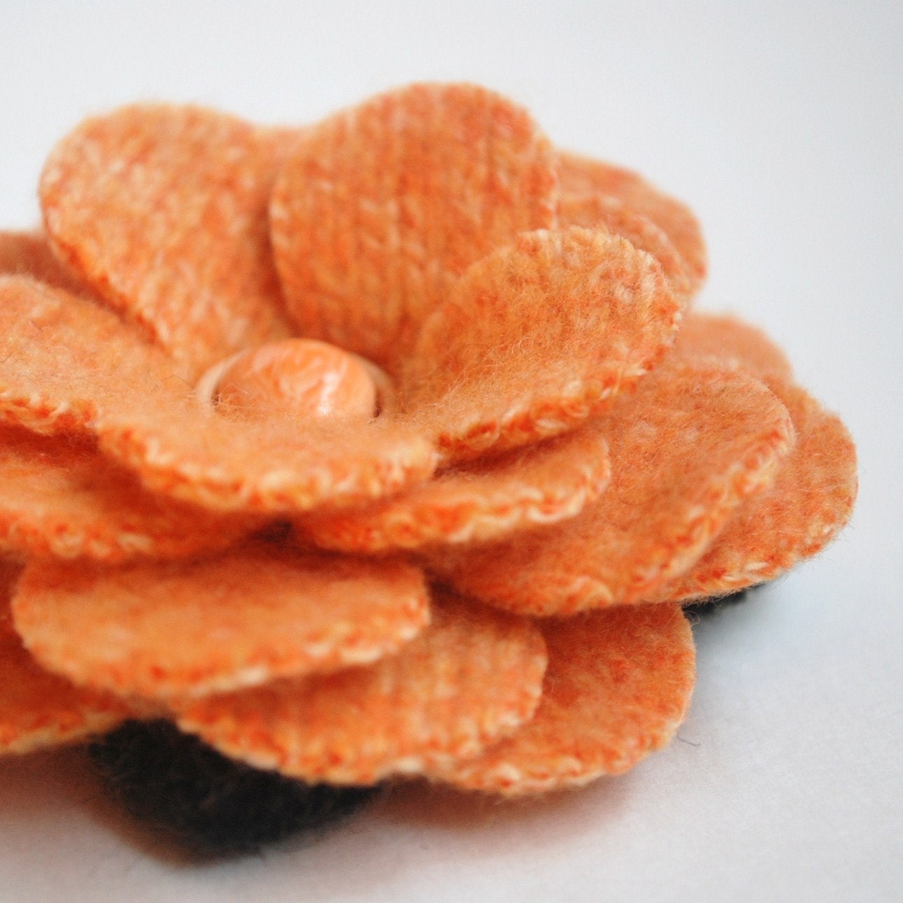 Cashmere Blend Tangerine Rosette - Reclaimed Wool Flower Pin