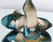 Peacock Shoes Choose Your Own Rhinestone Bling...  Heel Size 3 1/2 Inches TEAL... Available In 100 Colors