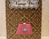 15% SALE Vintage Chic Personalised Card / Pink Clutch Bag / Handmade Greeting Card