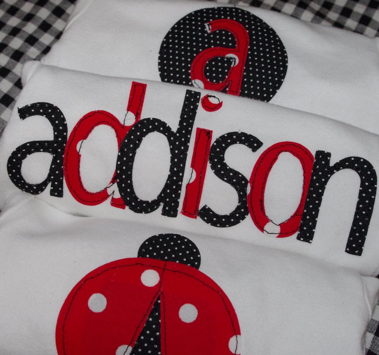 Custom set of 3 ladybug onesies-you choose size, name, and monogram letter