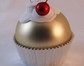 Large 'Vanilla Cream' Cupcake Ornament with Glittered Chocolate Frosting and a Cherry on top