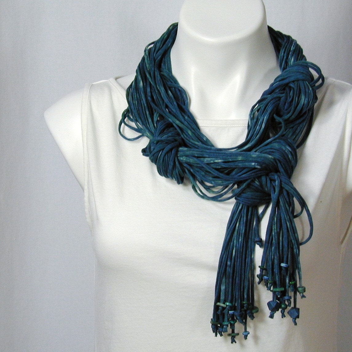 The Beaded Soba Scarf in Cobalt, Jade, and Straw