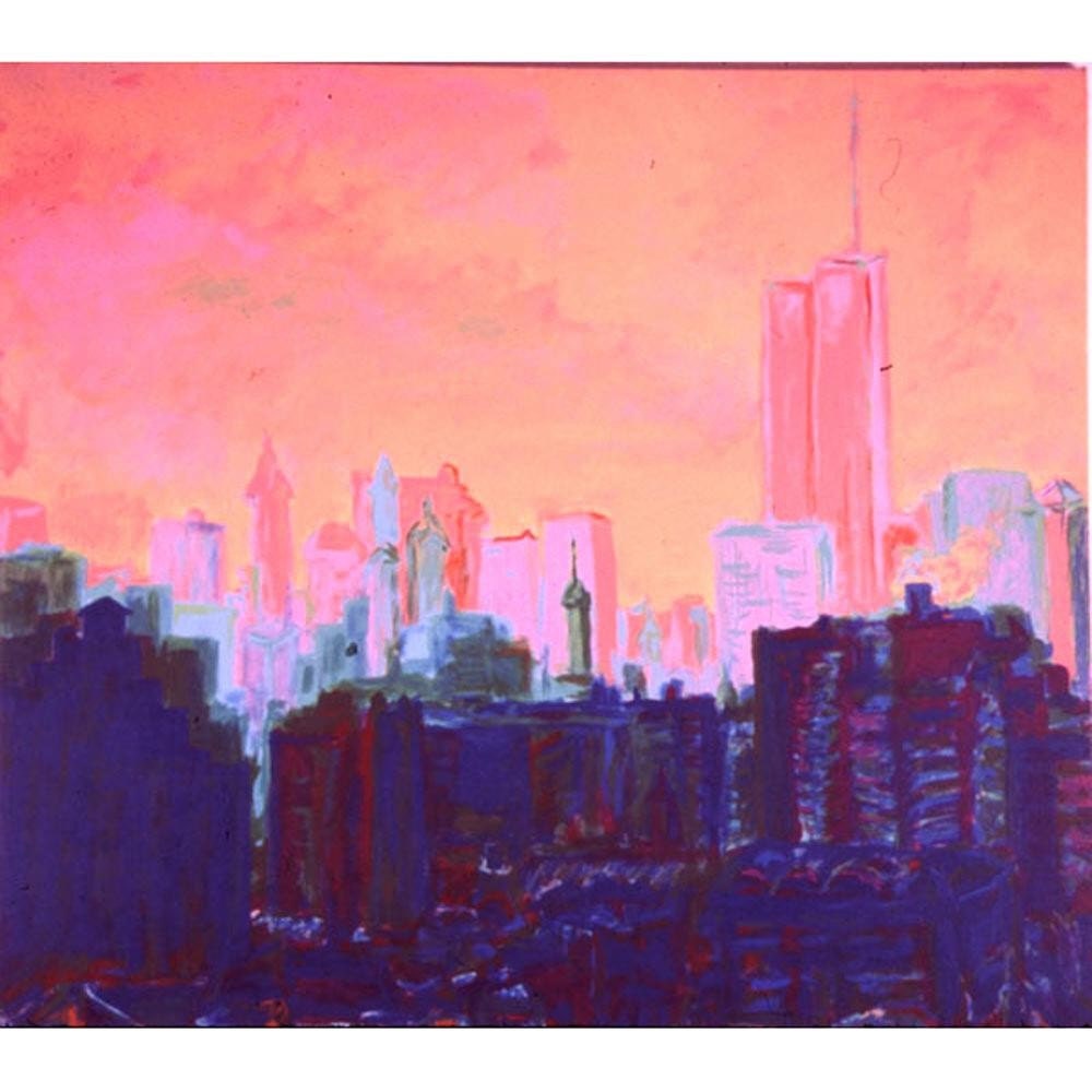 My View, April 2001 (An Original Cityscape Painting on Canvas) 36 x 40 inches framed