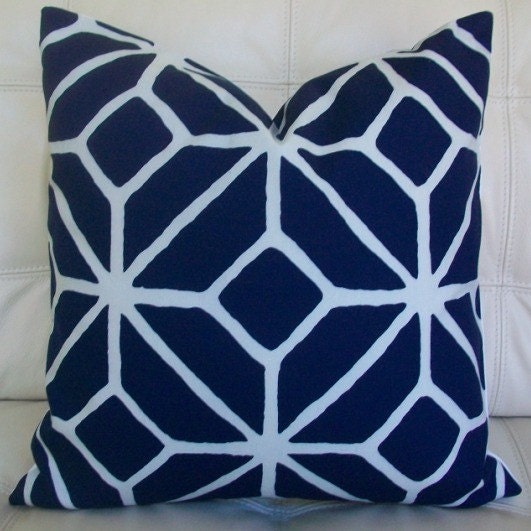 NEW - Decorative Designer Pillow Cover - 18X18 - Trina Turk for Schumacher - Trellis Print in Navy Blue and off white