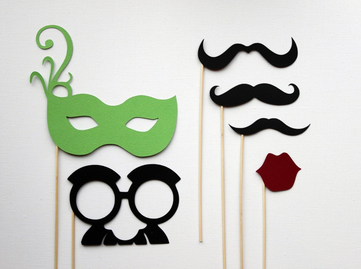Photobooth Props on a Stick - Mustashe, Lips and Mask Set