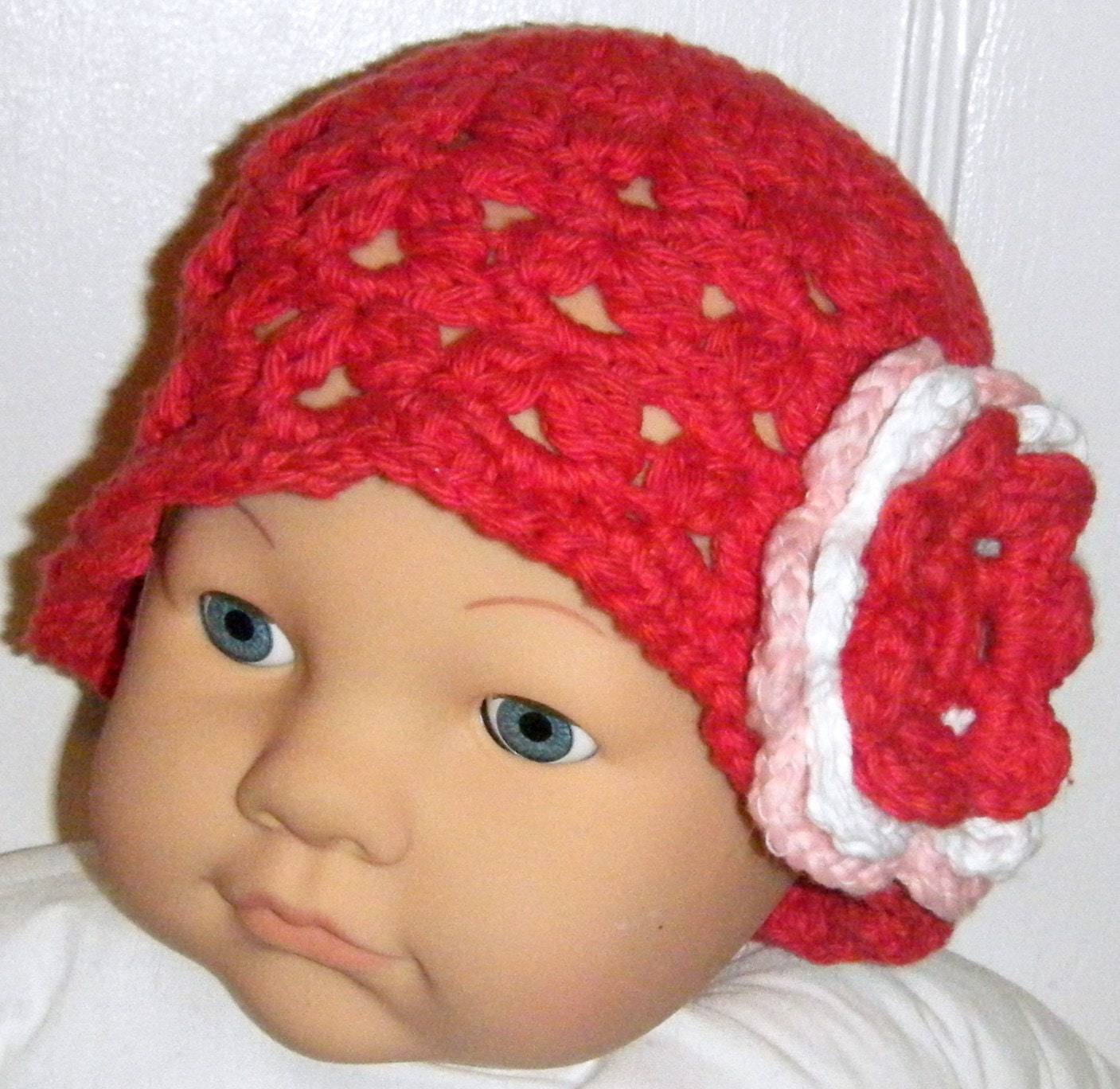 Handmade Crochet Hat with Flower 3 to 6 Months READY TO SHIP
