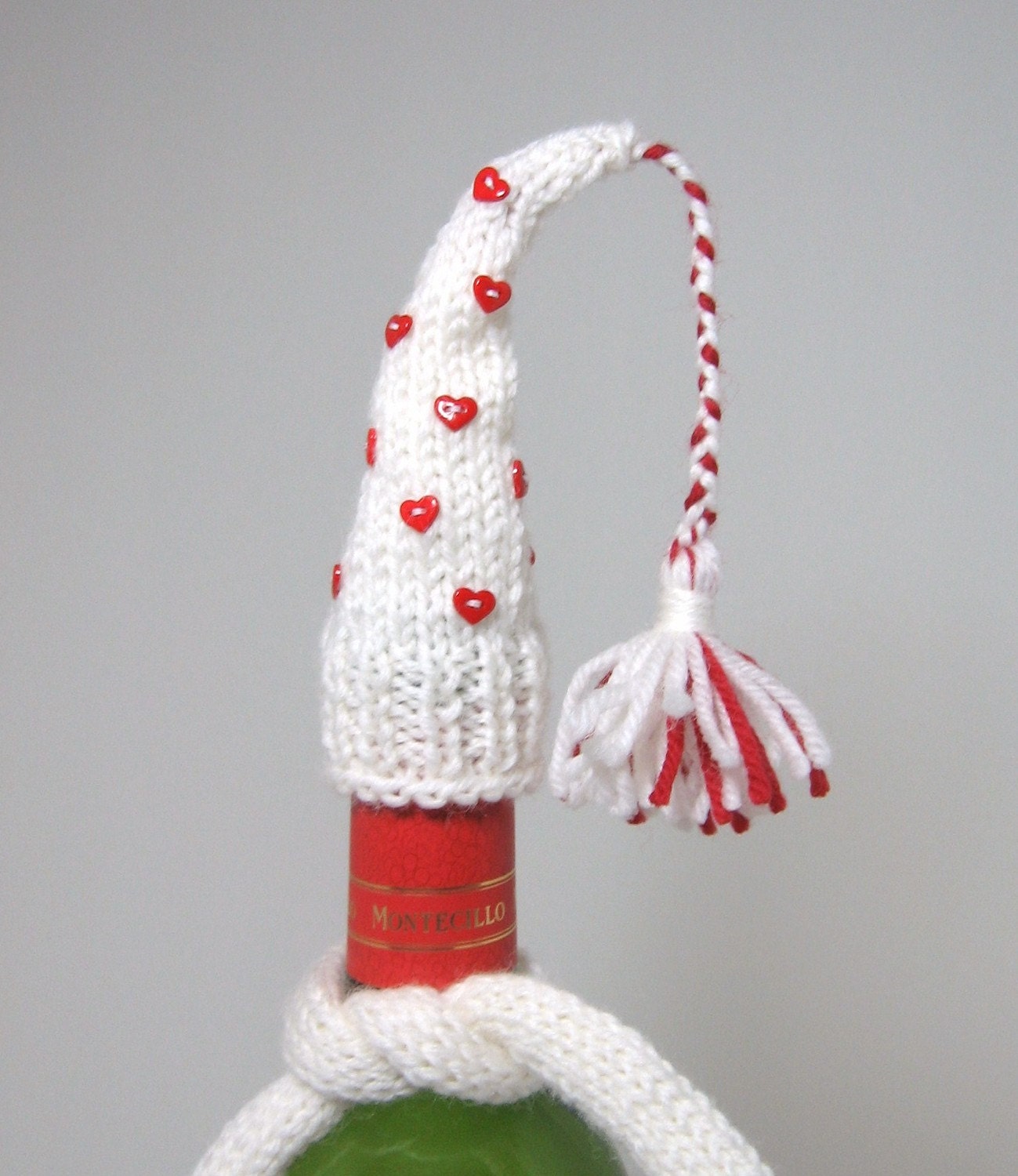 Valentine's Day Wine Bottle Decoration - Hand Knit in Wool