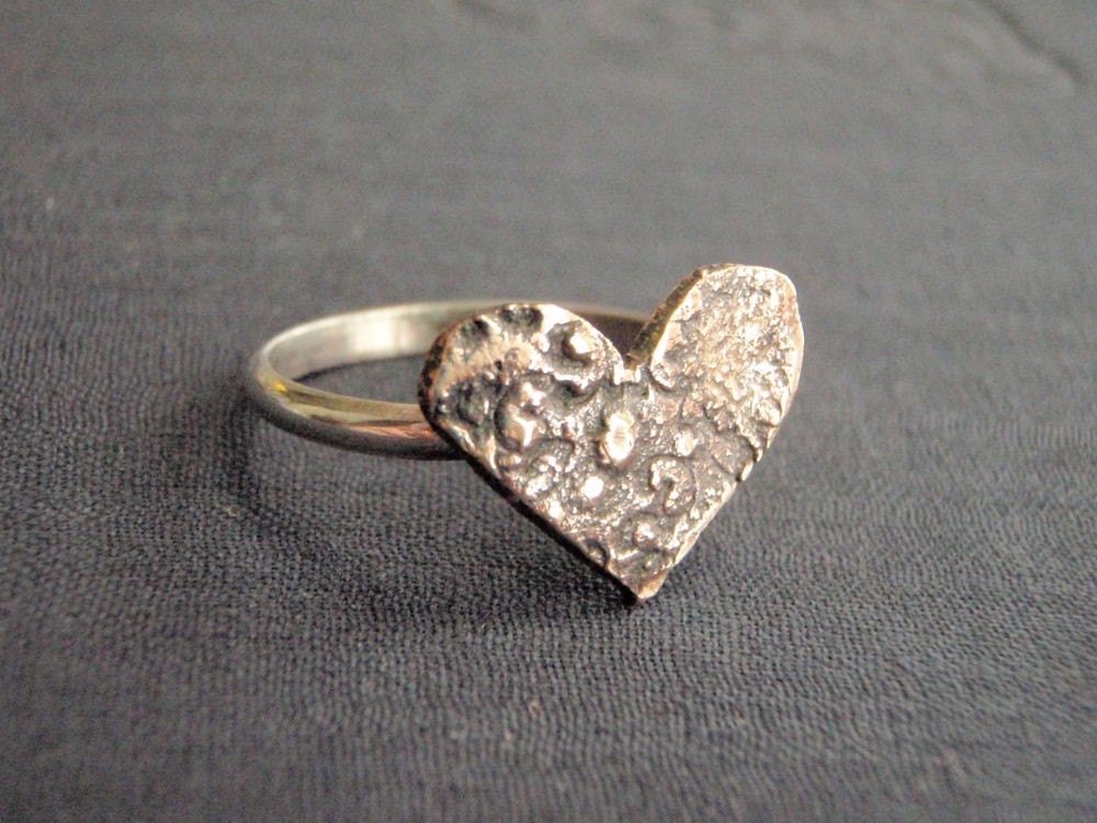 love token ring.  rustic bronze heart medallion, sterling band