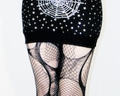 Death Kiss silver star and spider web print mini skirt