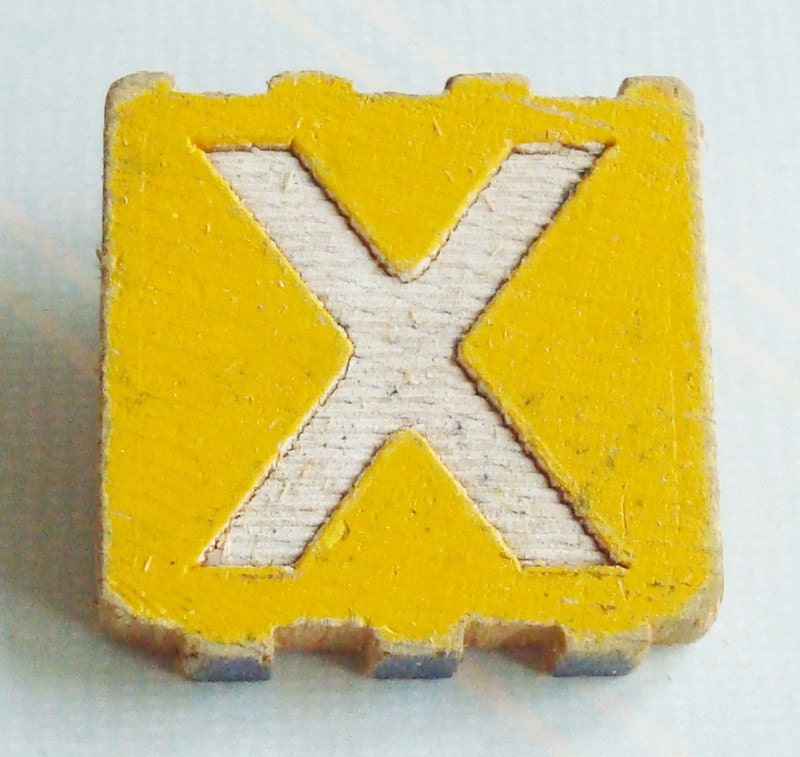 Shabby Chic Vintage Alphabet Block Pin - X