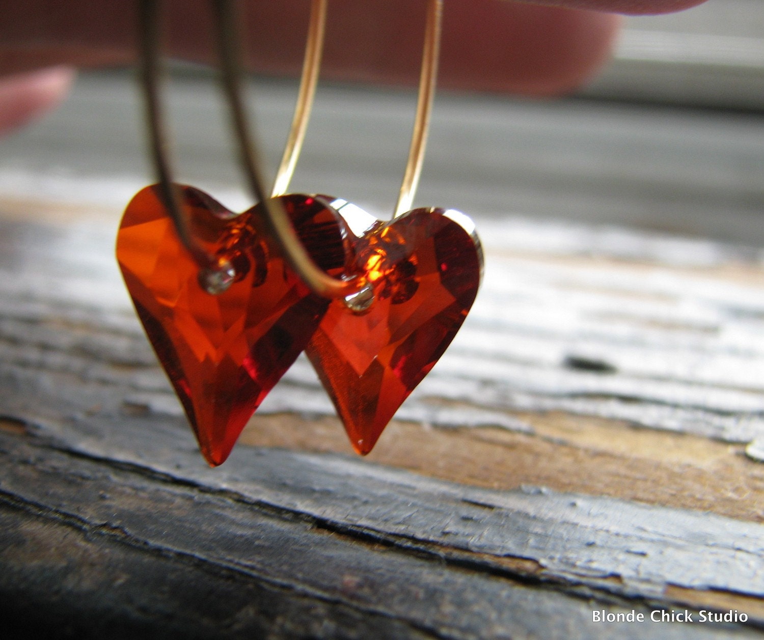 SWEETHEART-Red Magma Swarovski Crystal Heart Hoop Earrings