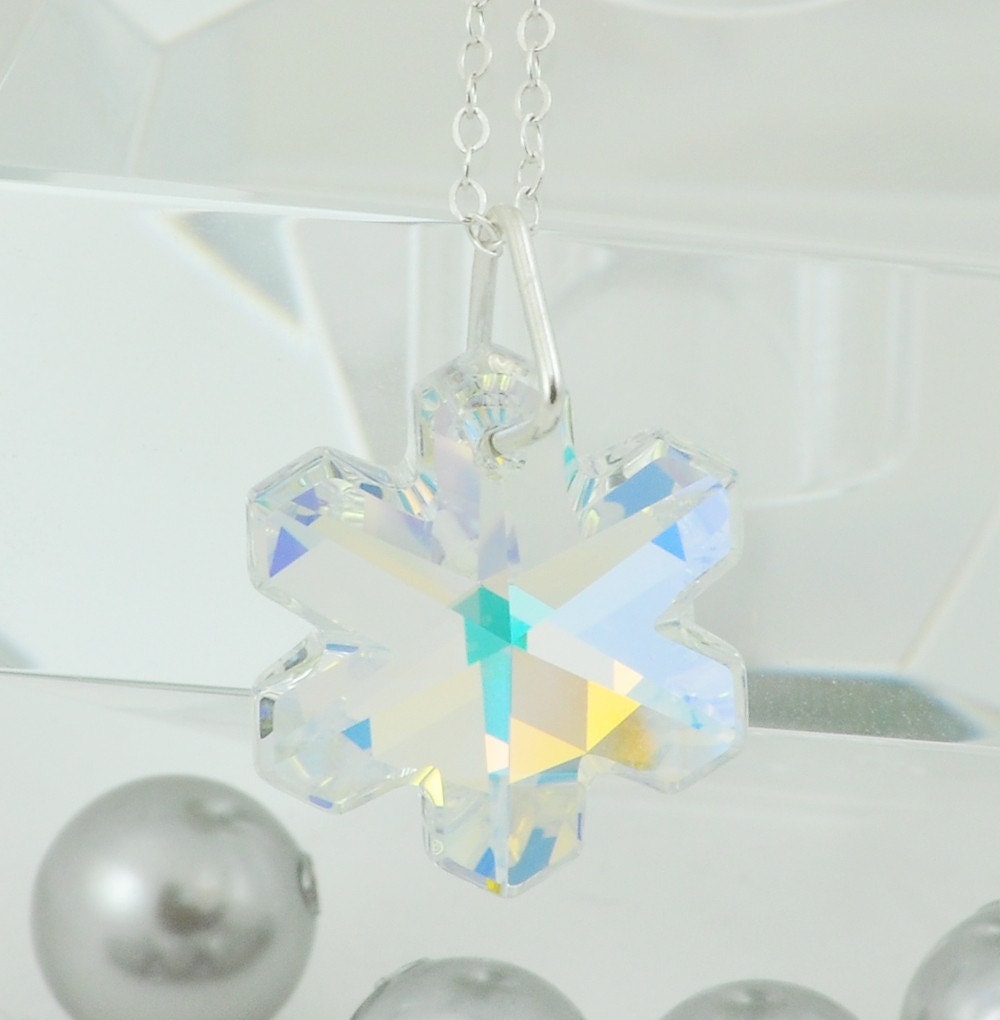 Colorful Snowflake Necklace - Swarovski Crystal - Sterling Silver