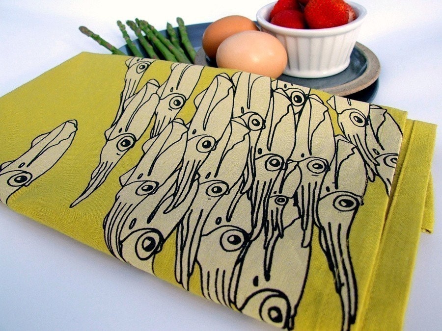 Squid Linens - chartreuse yellow - set of two