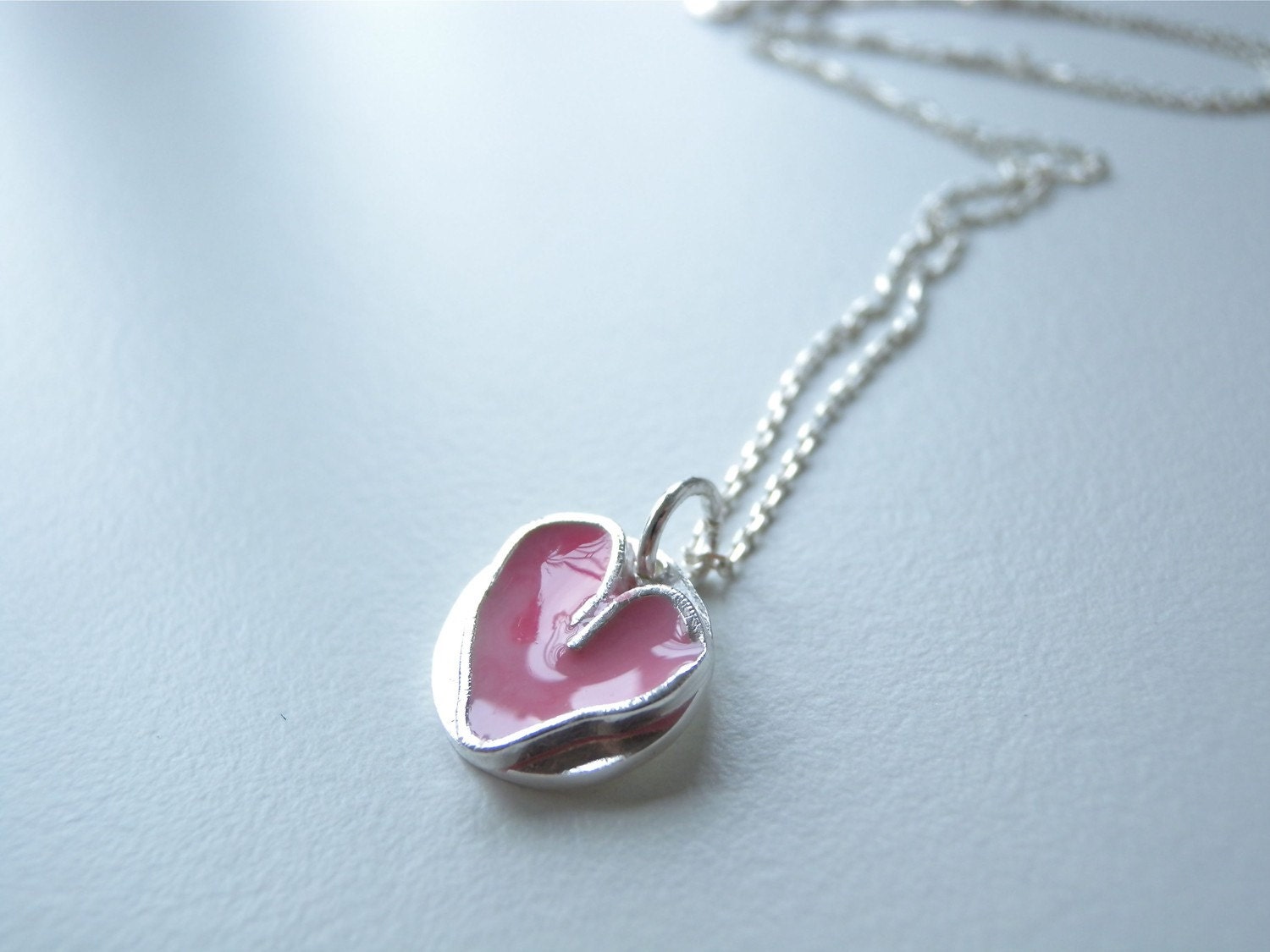 Pink Heart Necklace in Silver and Enamel