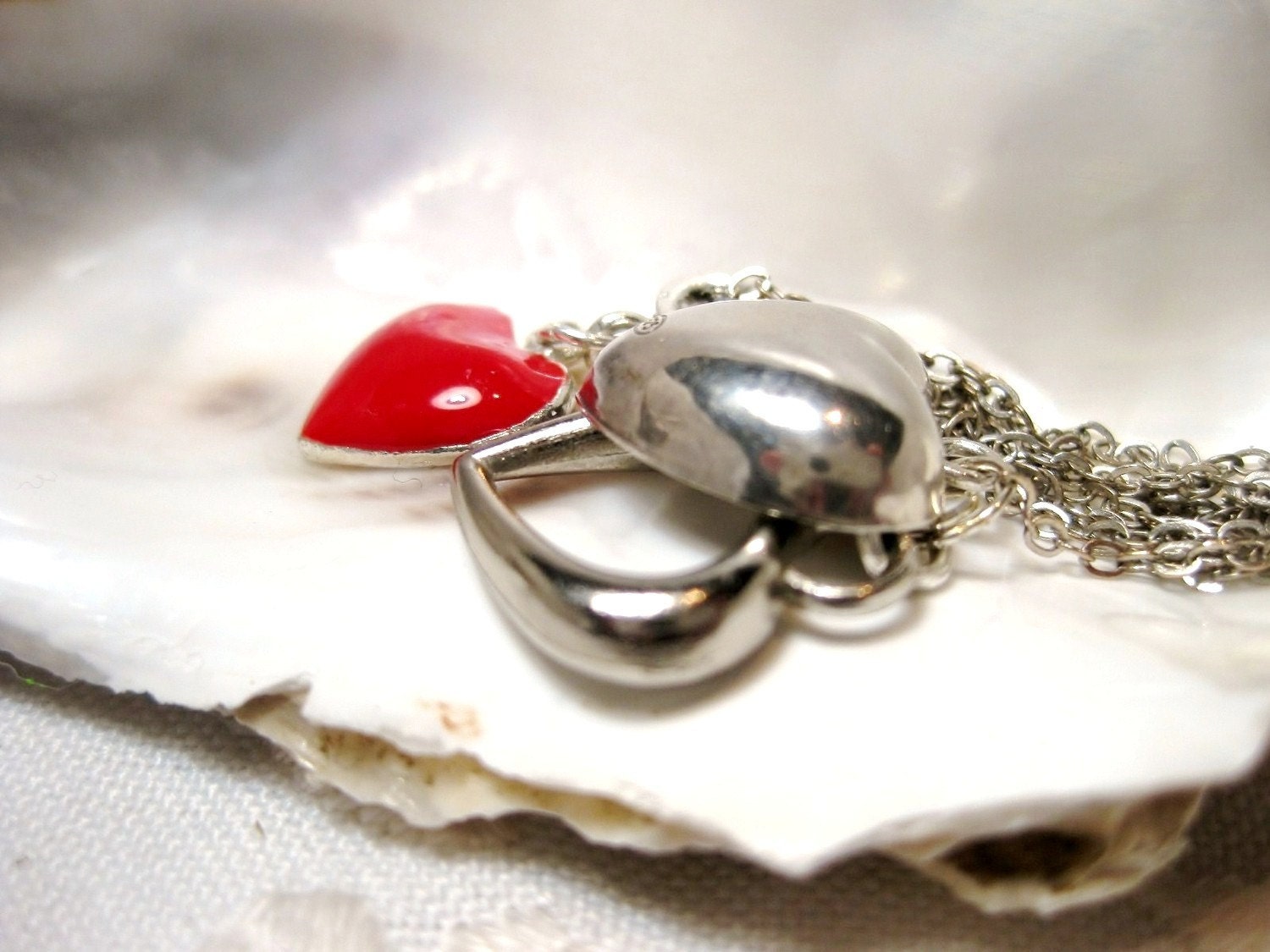 Queen Of Hearts, ooak silver, vintage and enamel heart necklace (free shipping)