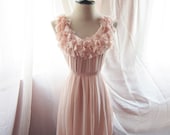 Soft Blush Misty Rose Tea Pink Dreamy Romantic Havisham Mille Feuille Heart Cutouts Chiffon Flowy Dress