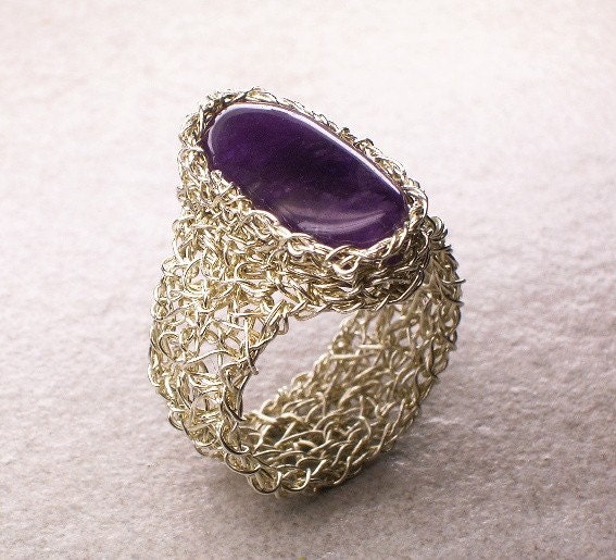 Amethyst Sterling Silver Wire Crochet Ring