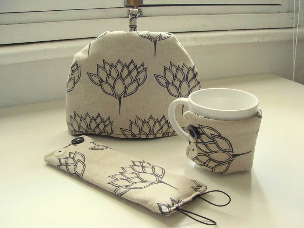 Handmade Tea Cozy set - one mug cozy and two matching tea cozies
