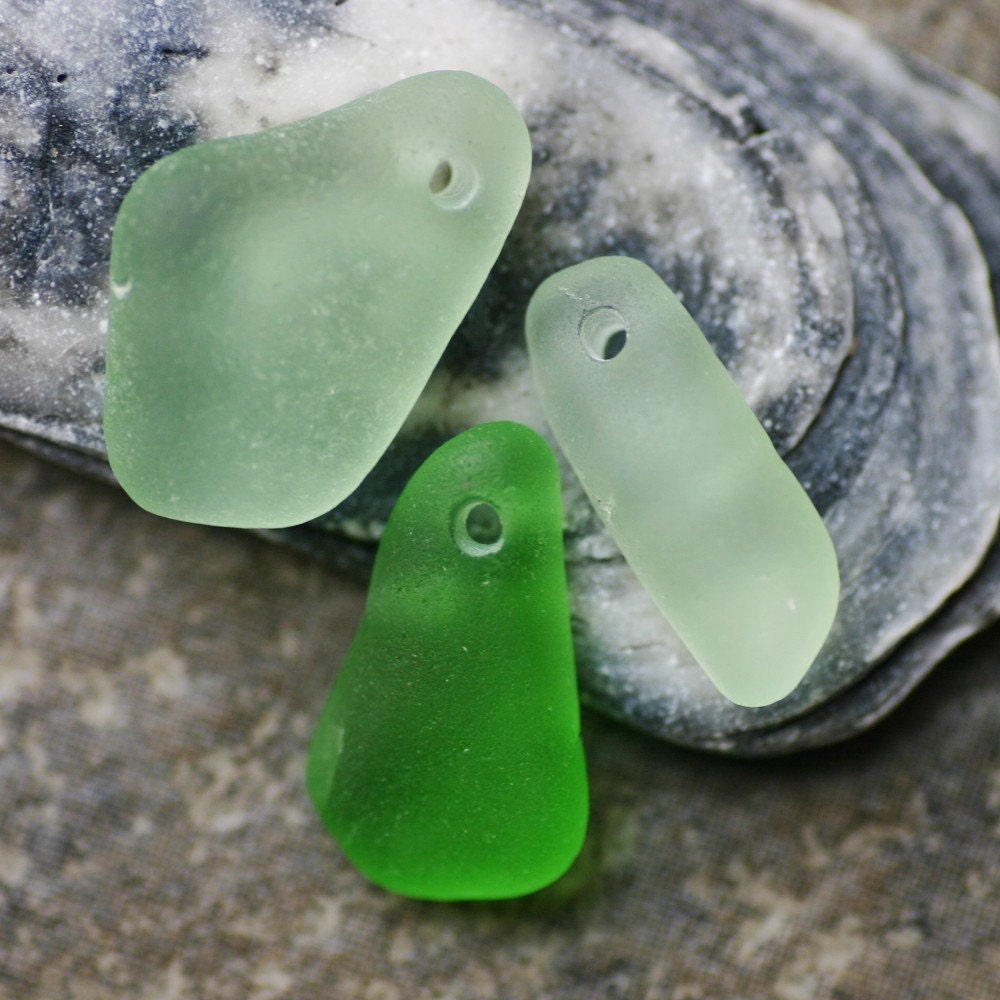 Lovely Seafoam and Green Seaglass from Puerto Rico. Top Drilled.