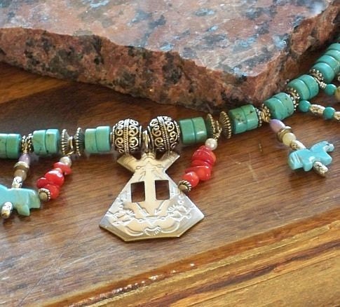 Handmade Tipi Treasure Necklace - turquoise and sterling with a  Native American theme