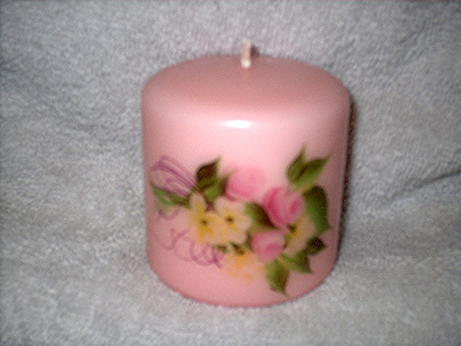 Pink Flowered Pillar Candle