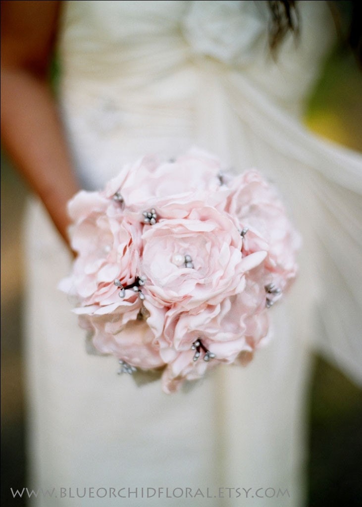 Shell Pink & Grey Romantic Bridal Bouquet