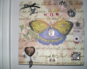 She Dreams of Flight 3 - Part 3 in my 4-part series of OOAK Signed Altered Art Collage Mixed Media Plaques with Jewelry Butterflies Dragonflies Skulls Paper Flowers Heart Watch Parts Chains
