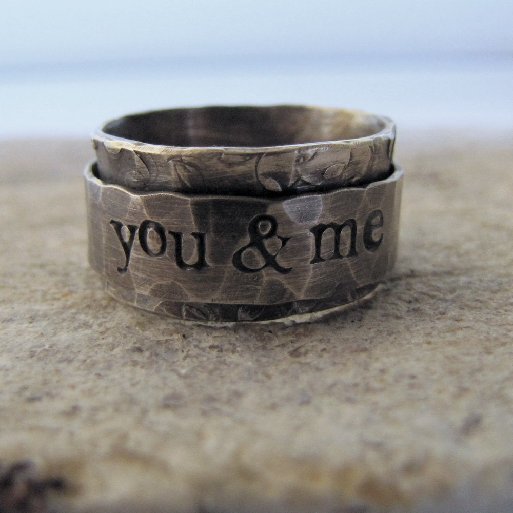 25% OFF SALE Rustic distressed personalized spinner ring in sterling silver
